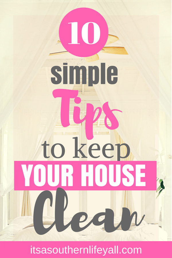 Clean white room with large windows with 10 simple tips to keep your house clean text overlay - Stop Using Alt Tags for Pinterest Pin Descriptions