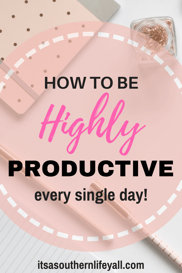 Photo of desk with planning materials with How to be highly productive every single day text overlay - Stop Using Alt Tags for Pinterest Pin Descriptions