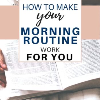 A person holds a coffee mug in one hand and an open book in the other. Text overlay reads, How to make your morning routine work for you. Website: itsasouthernlifeyall.com.
