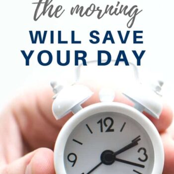 A hand holds a small white alarm clock. Overlaid text reads, How 30 minutes of planning in the morning will save your day. Website: itsasouthernlifeyall.com.