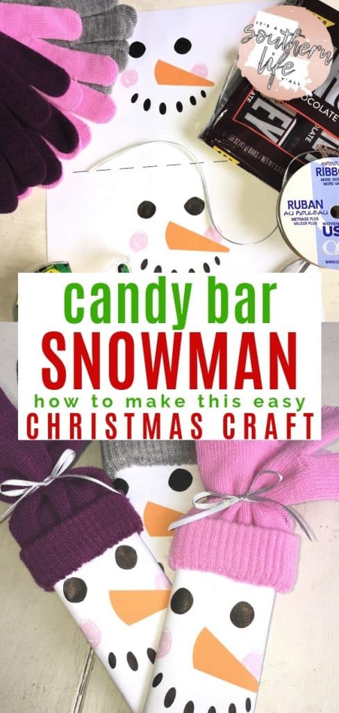 How to make an easy Snowman Candy Bar Christmas gift craft with free printable template.