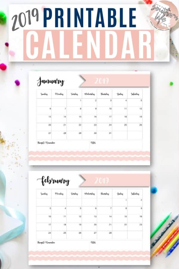 2019 Printable Calendar