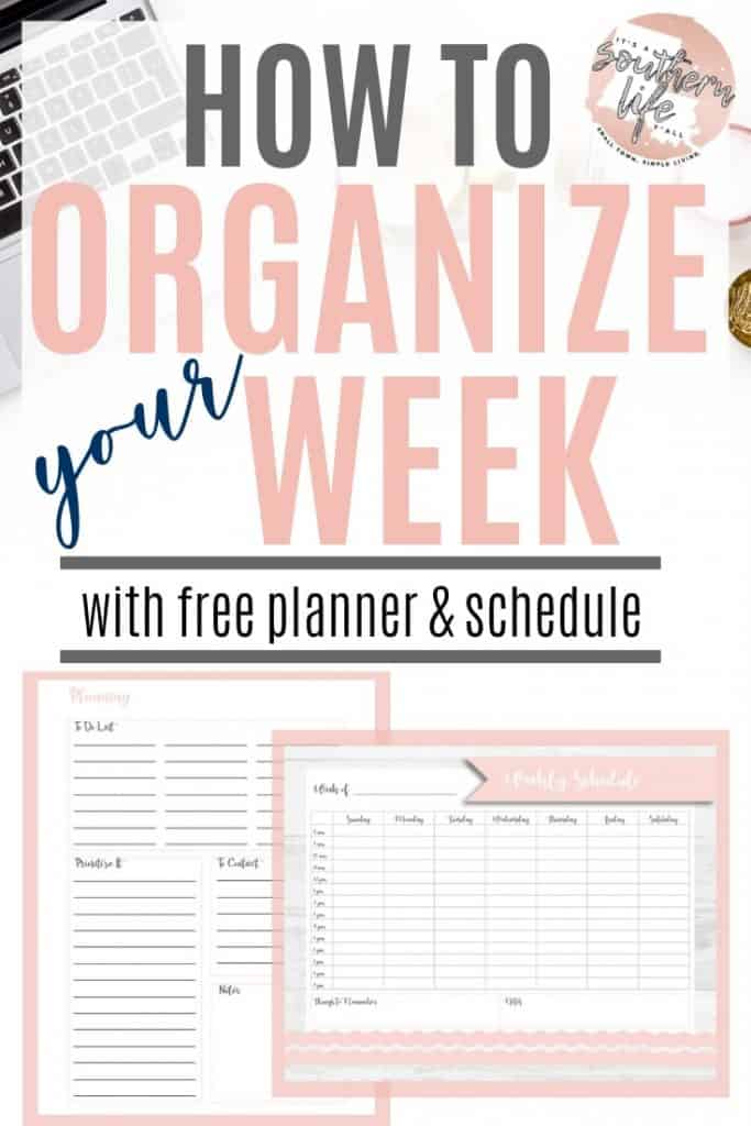 How to organize your week and become more productive by using this simple time blocking method. Includes free printable planner and weekly schedule to help you have better time management.