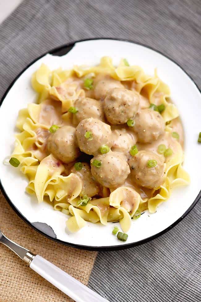 Easy Creamy Swedish Meatballs with Noodles from Mighty Mrs.