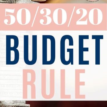 Image of stack of coins with 50/30/20 Budget Rule text overlay.