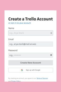 Screenshot of the create new account page on Trello.