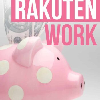Pink polka dot piggy bank with cash with how does Rakuten work text overlay