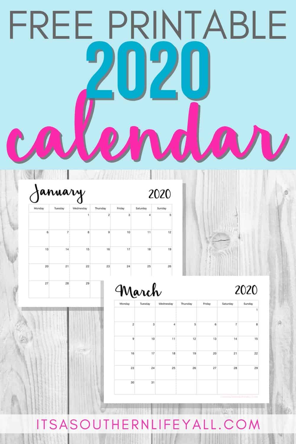 Free Printable 2020 Calendar - It&rsquo;s a Southern Life Y&rsquo;all