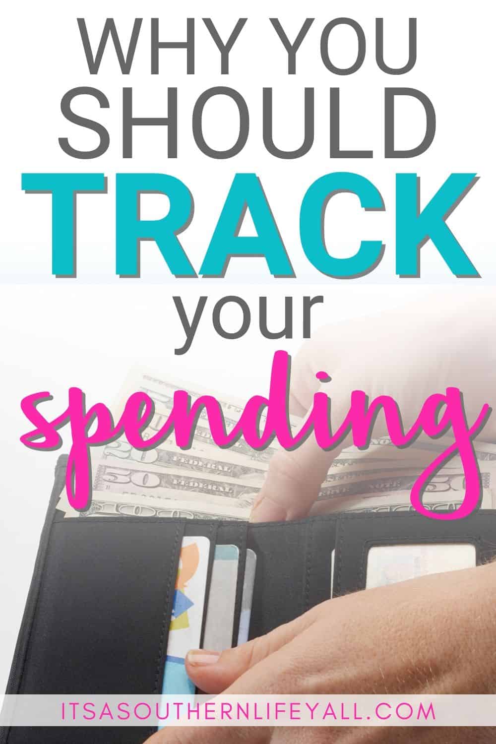 Wallet with money with text overlay Why you should track your spending