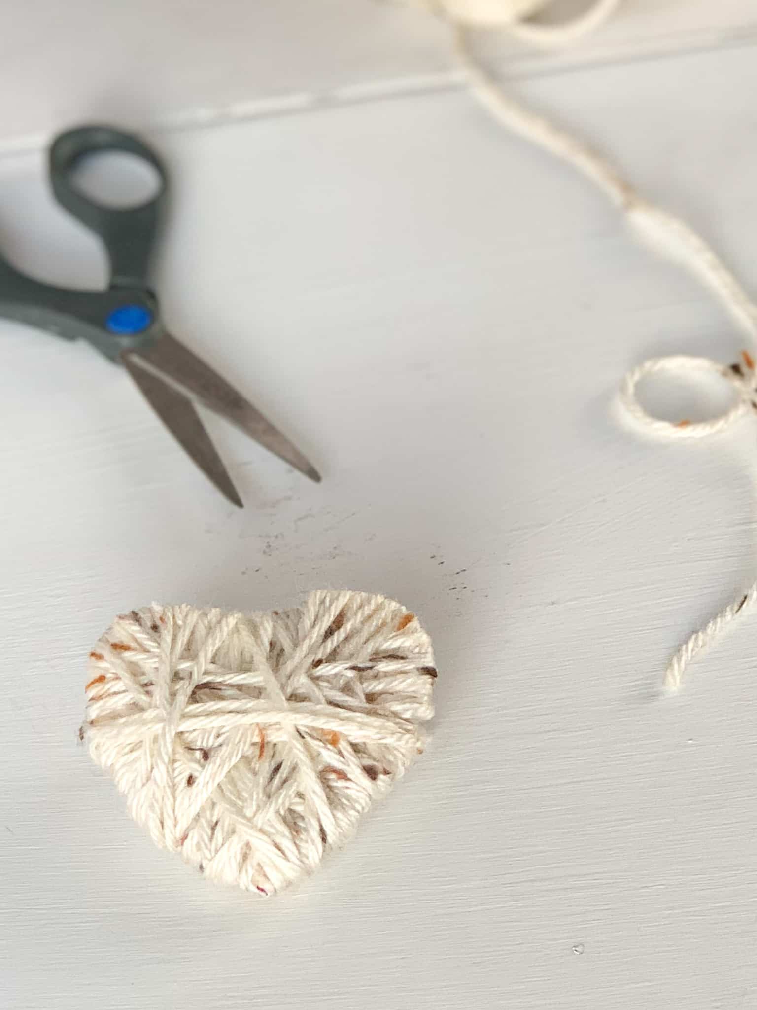 Finished yarn wrapped heart.