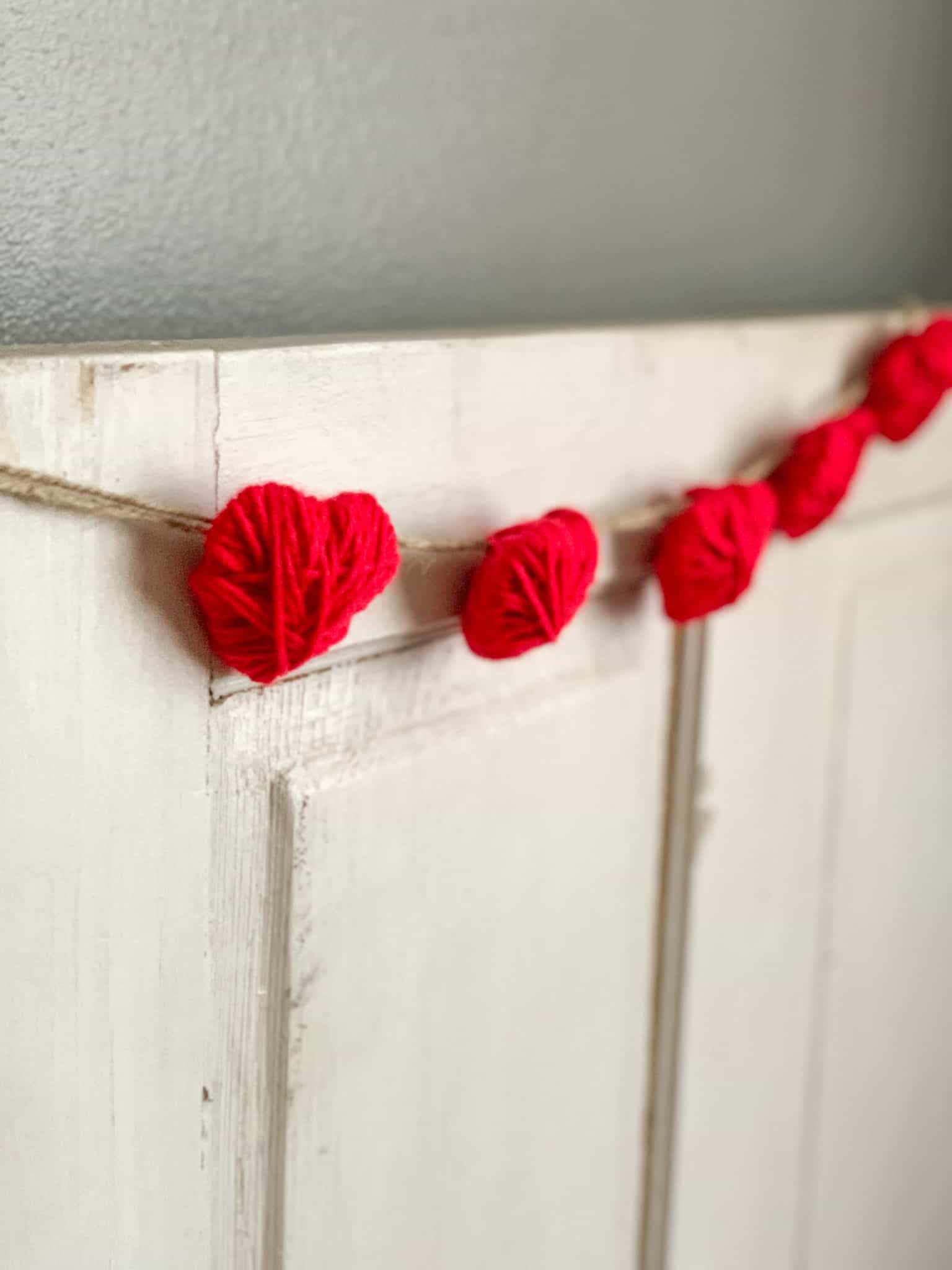 Yarn wrapped heart garland.