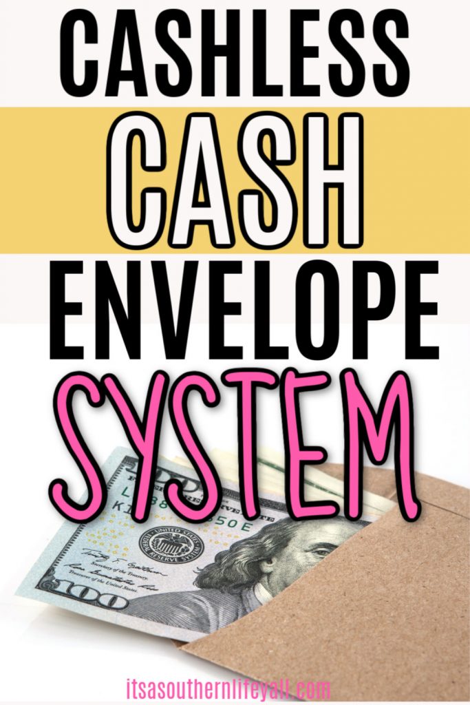 Image of a brown envelope with money sticking out of it with Cashless Cash Envelope System text overlay.