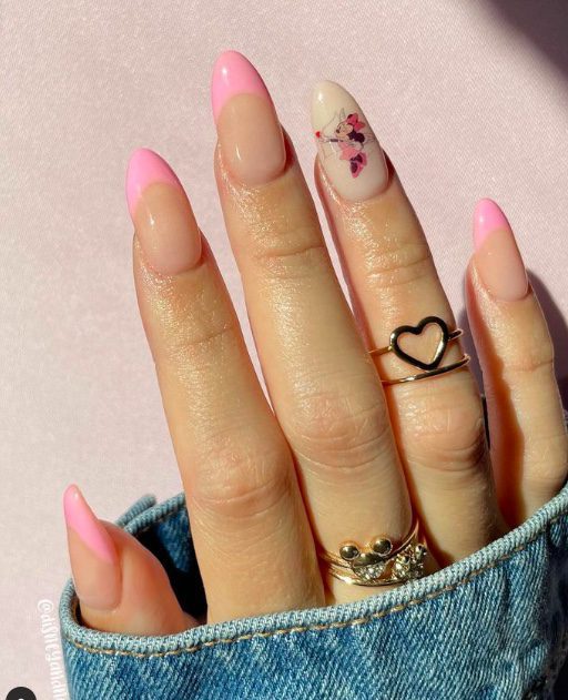 pink french tip disney nails