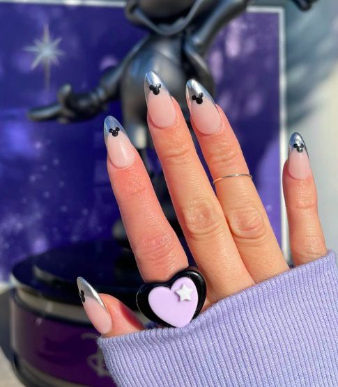 silver french tip disney nails