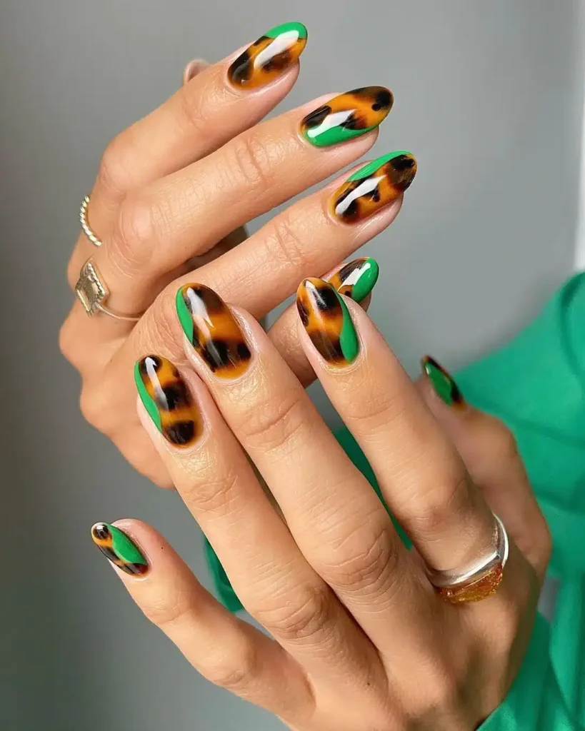 Green tortoise shell nails