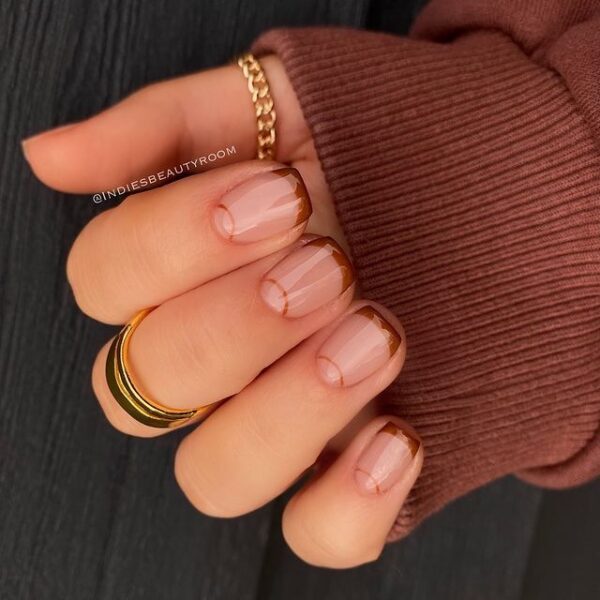 brown french tip autumn nail