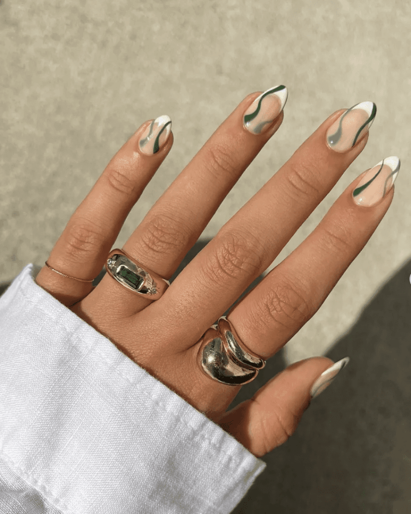 green swirl classy short autumn nails