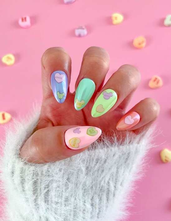 love hearts disney nails
