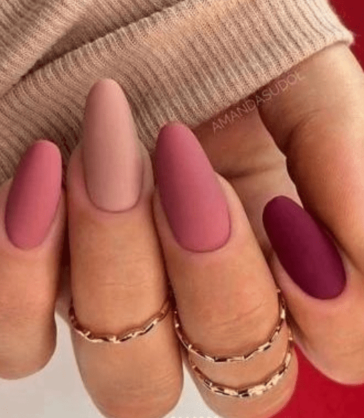 matte pink and burgundy nails