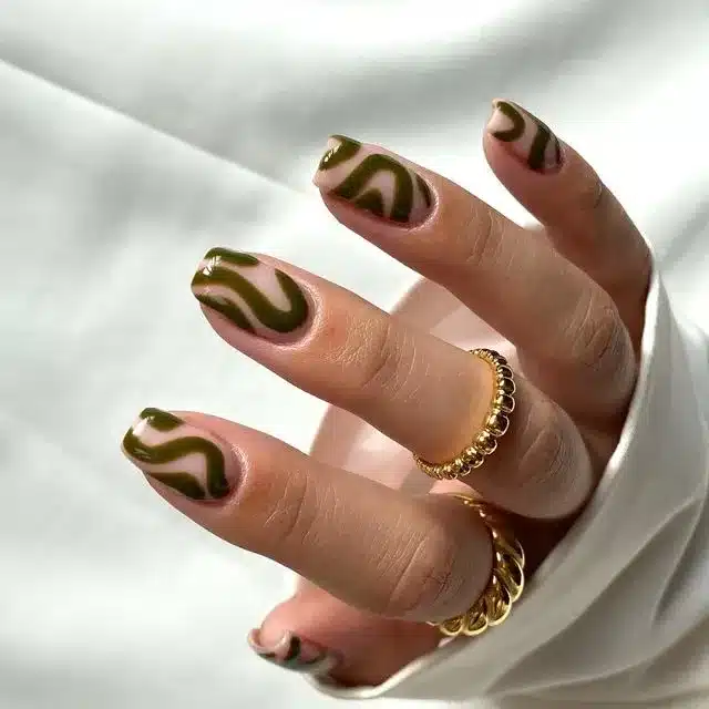 olive swirl autumn nails
