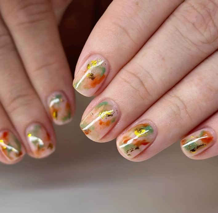 Autumn watercolour nails