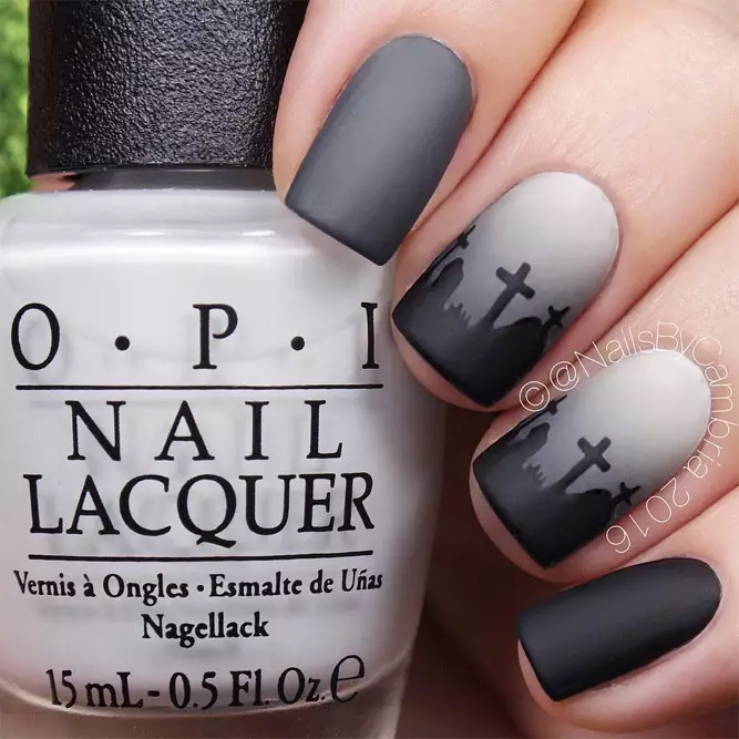 Graveyard black grey graveyard halloween dip nail ideas
