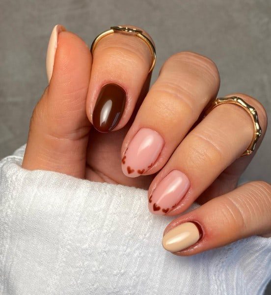autumn nails with hearts