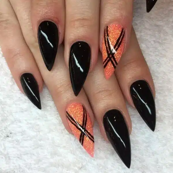 black and orange halloween dip nail ideas