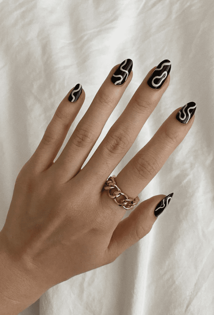 black swirl autumn nails