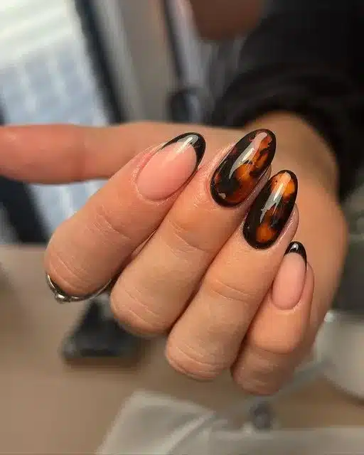 black tips and tortoiseshell autumn nails