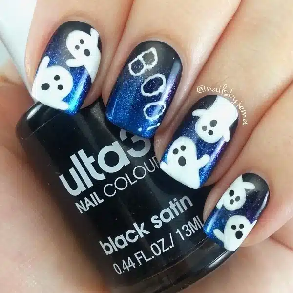 blue ghost halloween nails