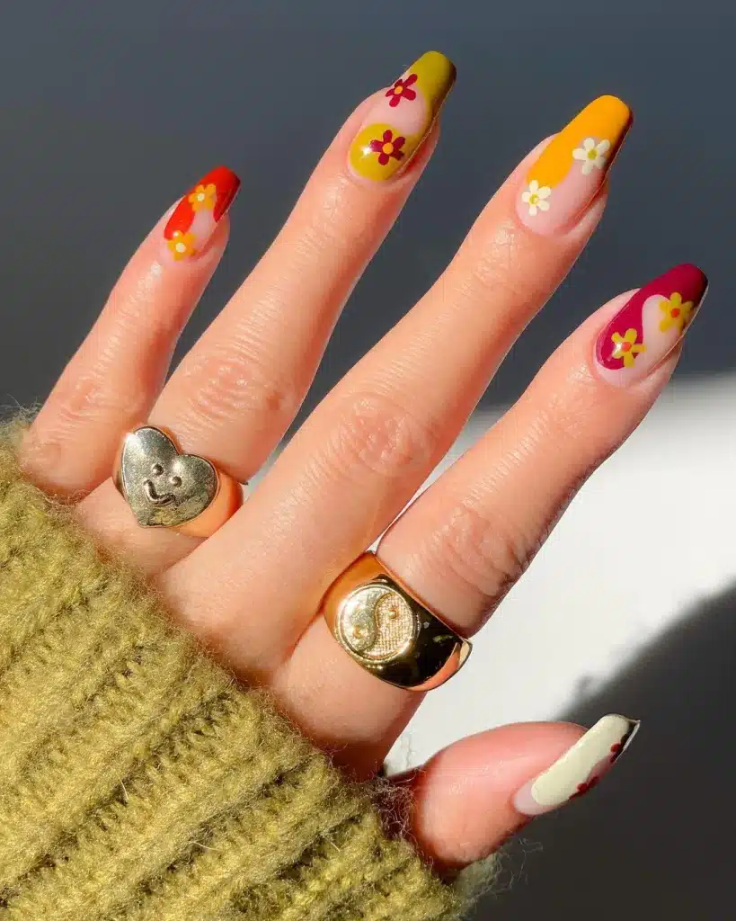 flowers and swirls nails