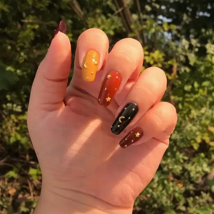 moons and stars autumn nails