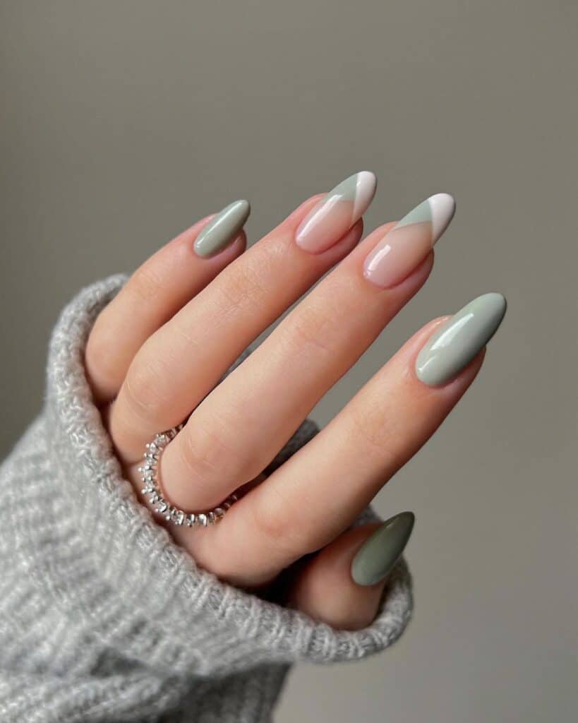 sage and white nails