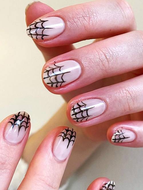 simple cobweb halloween nails