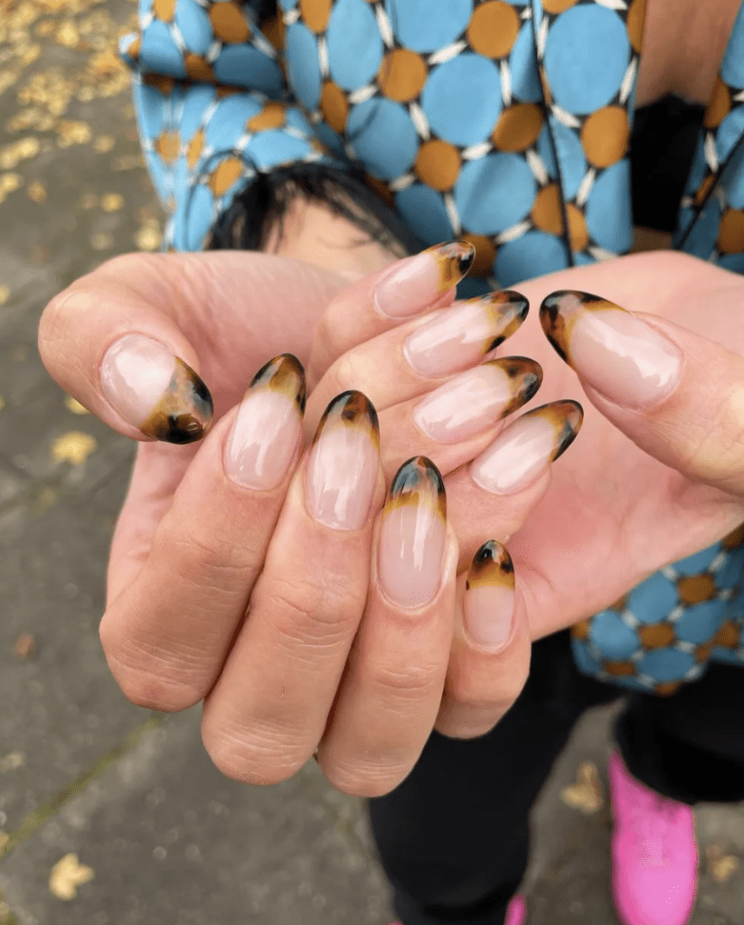 tortoise shell french tips autumn nails