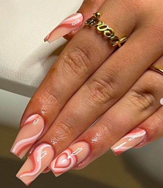 dusty rose swirl nails