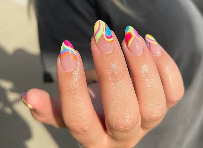 70s inspired nails french tips bright