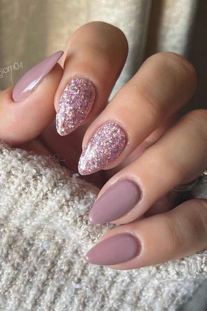 dusty rose nails with glitter