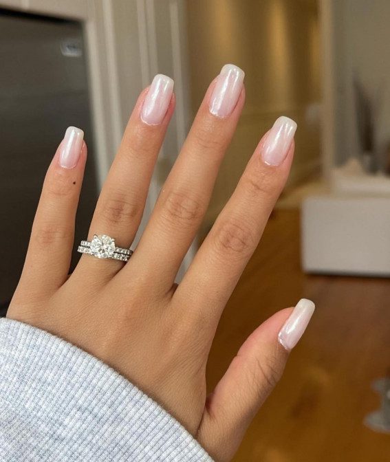 Pearl sheen classy engagement nails