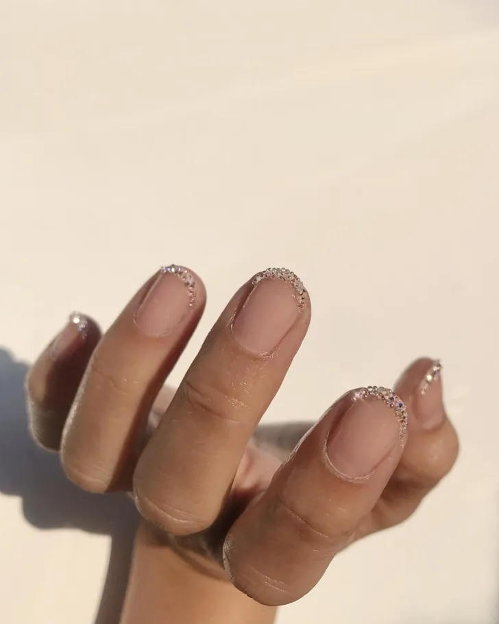 glitter cystral french tip classy egagement nails