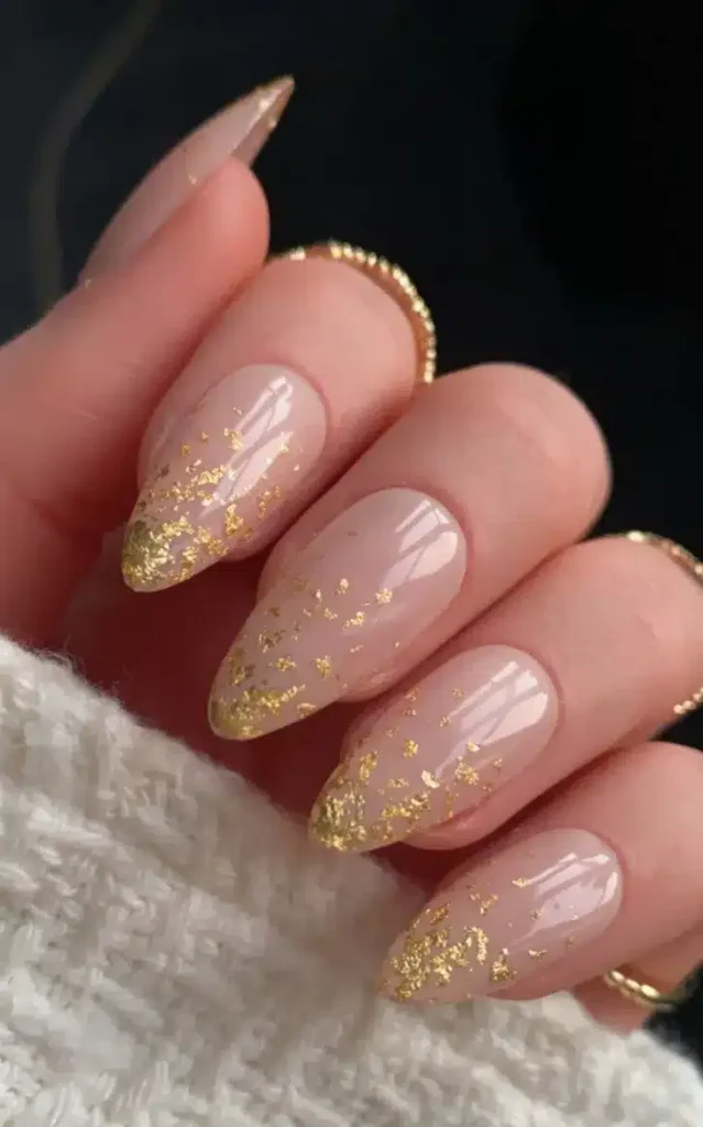 gold leaf classy engagement nails