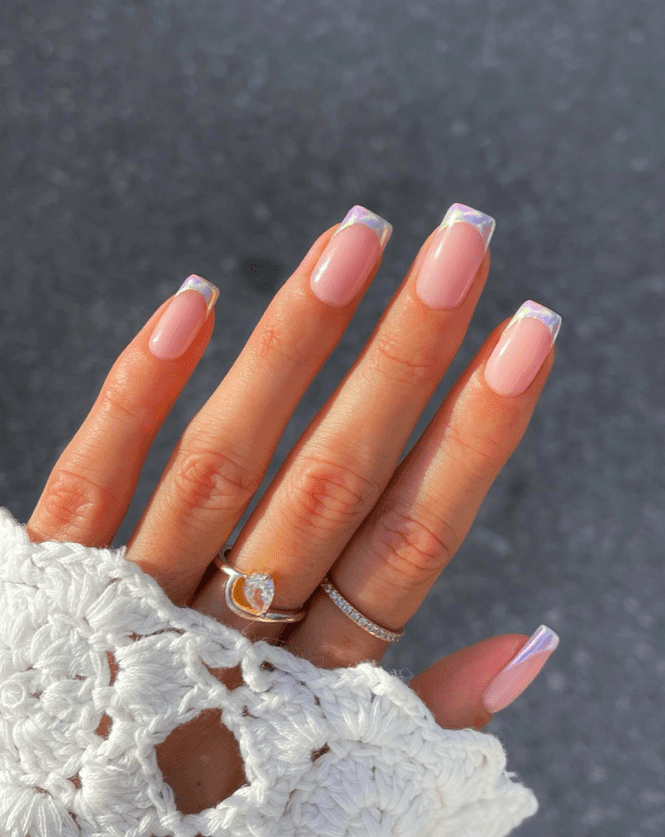 lilac chrome french tip classy engagement nails