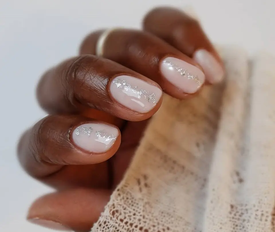 white and silver glitter classy engagement nails