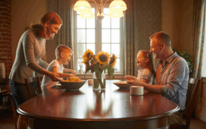 Picture of a family meeting around the dining room table