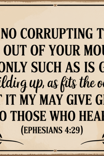 A sign that says, Let no corrupting talk come out of your mouths, but only such as is good for building up, as fits the occasion, that it may give grace to those who hear." (Ephesians 4:29)
