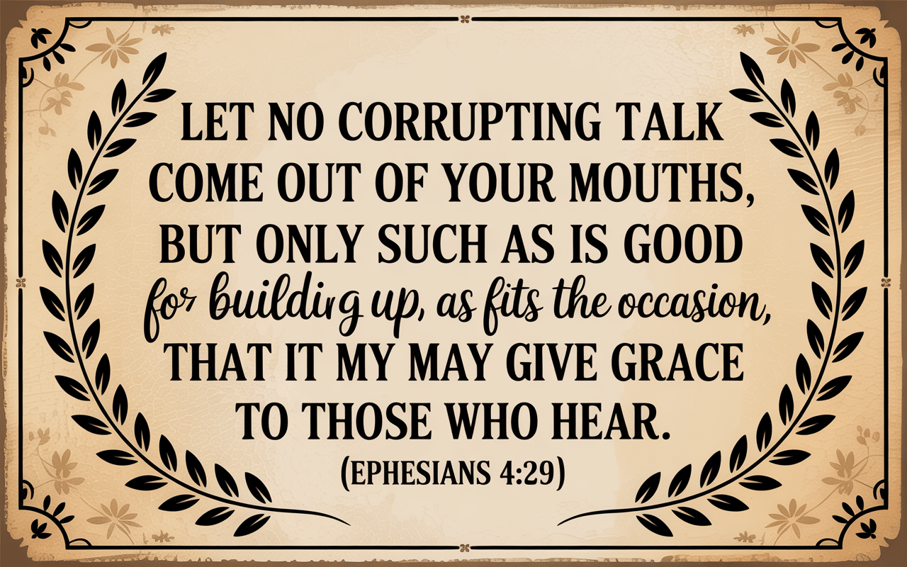 A sign that says, Let no corrupting talk come out of your mouths, but only such as is good for building up, as fits the occasion, that it may give grace to those who hear." (Ephesians 4:29)