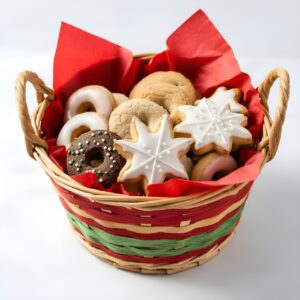christmas, cookies, basket, cute, food, tasty, crunchy, snack, holiday, gift, baking, goodies, homemade, sugar, dessert