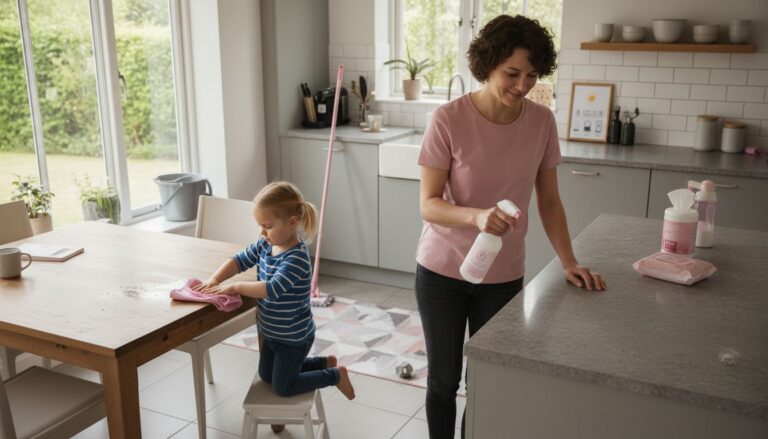 family kitchen cleaning