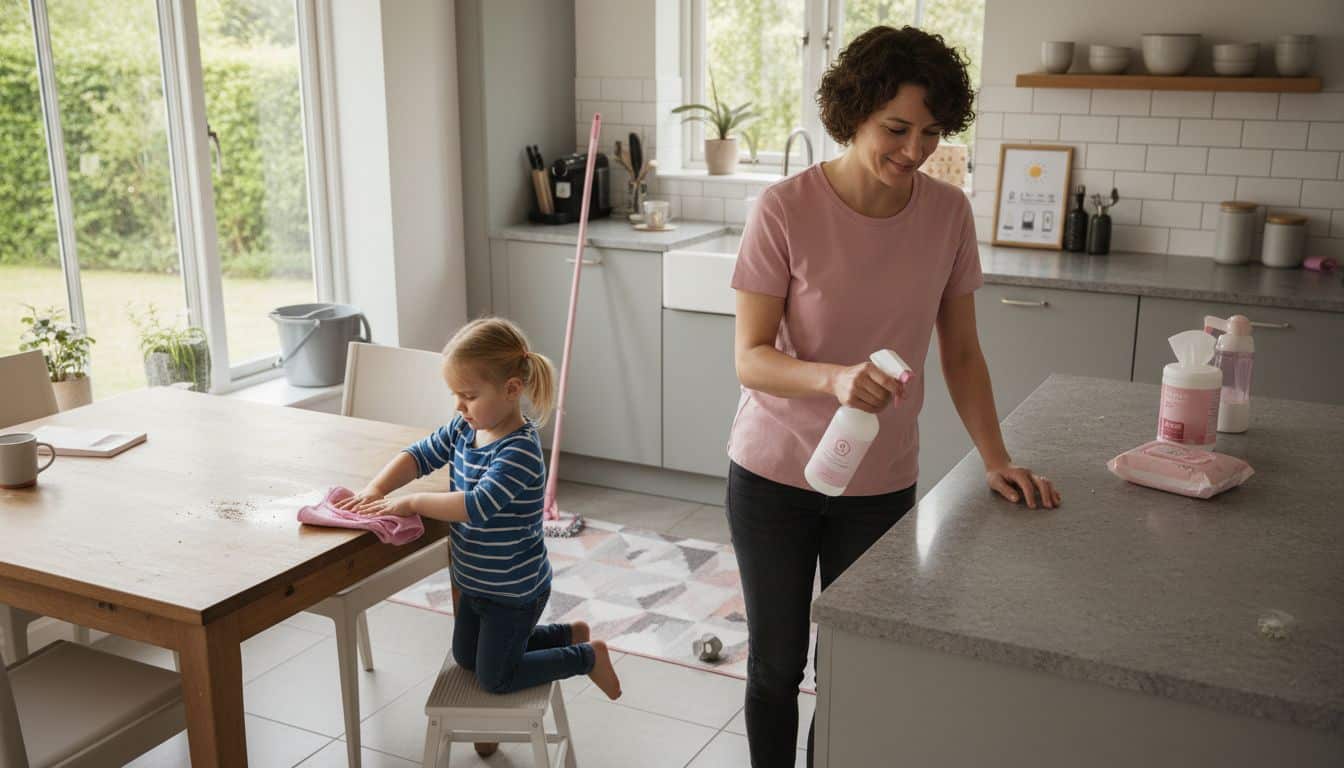 family kitchen cleaning
